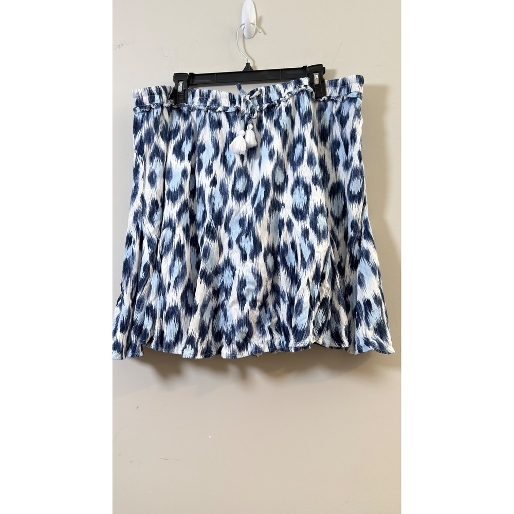 Crown &‎ Ivy Skirt Blue Ikat Print Tassel Drawstring Lined Women's Size XXL